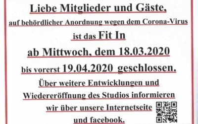 FitIn vorübergehend geschlossen